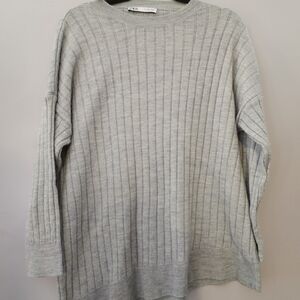 Gray Ribbed Knit Sweater